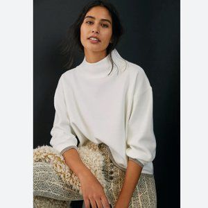 Anthropologie Maeve Cary Sweater Womens XS Ivory Metallic Trim Mock Neck Cream